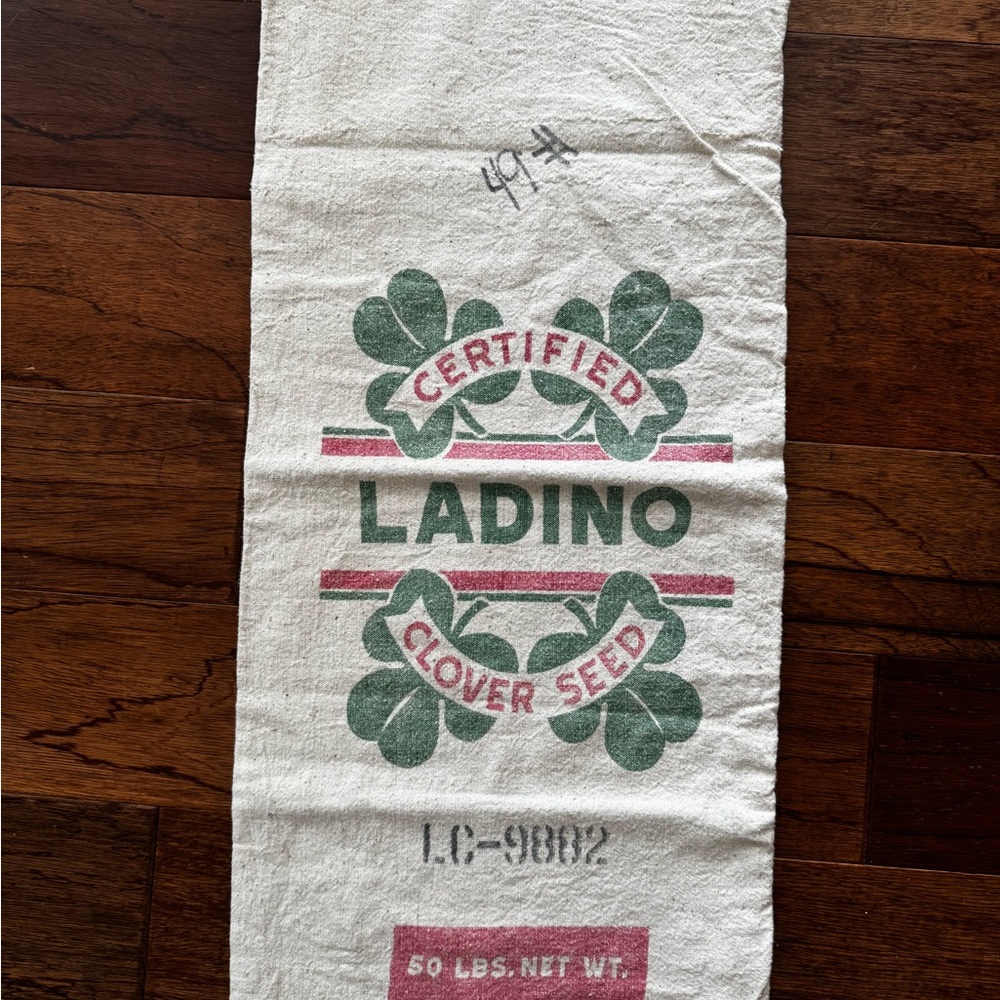 VIntage Nubby Seed Sack Bag Ladino Clover Seed